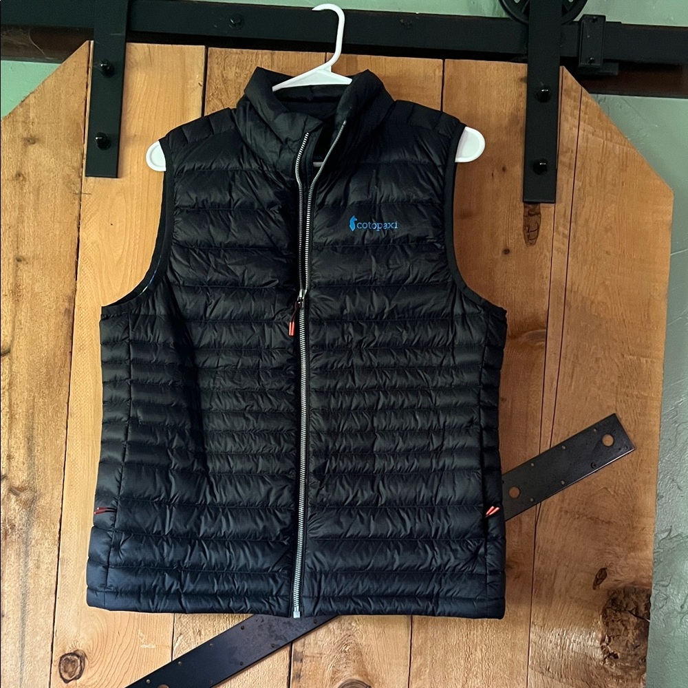 cotopaxi Black Packable Quilted Down Vest with Blue Logo